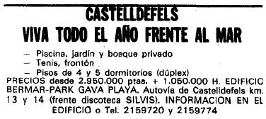 Anuncio del edificio BERMAR PARK de Gav� Mar publicado en el diario LA VANGUARDIA el 20 de abril de 1978